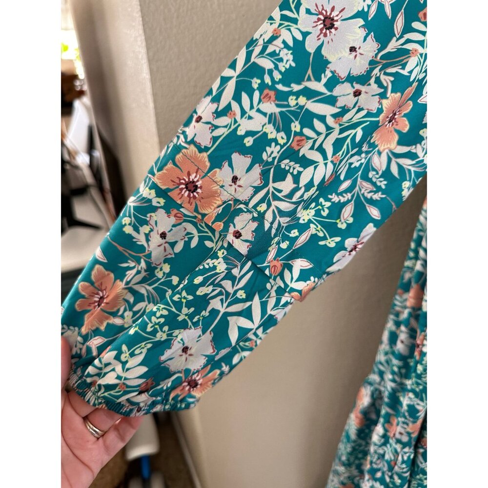 Misslook Womens Green Floral Maxi Dress XL V-Neckline 3/4 Sleeves cotton blend - Picture 9 of 9